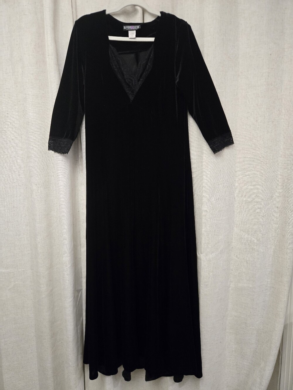 Pyramid Collection Black Velvet Lace Maxi Dress L Whimsigoth Goth